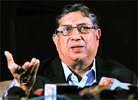 BCCI president N Srinivasan addressing the media at a press conference in Kolkata on Sunday