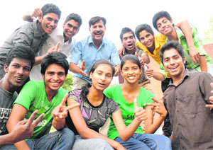 Economically weaker section children of an NGO, Theatre Age, Chandigarh, who have cleared the CBSE Class XII exams on Monday.