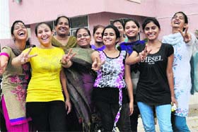 Students in a jubilant mood over their performance in the CBSE class XII results in Karnal on Monday