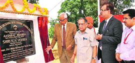 Governor NN Vohra lays the foundation of Aashray Bhawan at Kakryal near Katra on Monday. 