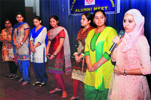 Former student of Government College for Women, Gandhi Nagar, during the alumni meet in Jammu on Monday. 