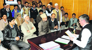 Chief Minister Omar Abdullah meets delegations as he holds the Awami Mulakat in Srinagar on Monday. 