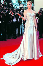 Actress Uma Thurman poses on the red carpet as she arrives at the closing ceremony of the 66th Cannes Film Festival on Sunday