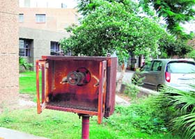 A fire-fighting equipment without a hosepipe at the Civil Hospital in Amritsar on Tuesday