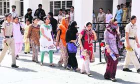 The CSS teachers coming out of a court in Bathinda on Tuesday