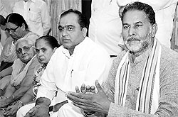 Ram Bilas Sharma addresses a press conference in Karnal on Tuesday