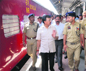 General Manager of Northern Railway VK Gupta inspects the railway station in Jammu on Tuesday. 