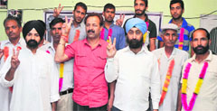 New members of the Socialist Democratic Party at a function in Jammu on Tuesday. Tribune photo: Inderjeet Singh