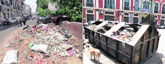 Garbage dumped in front of Arya Girls Senior Secondary School in Amritsar as the authorities have failed to respond to the residents complaints. 