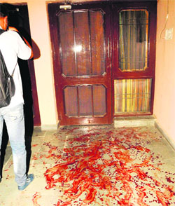 Blood splattered in the house in Phase 11, Mohali, where the youth was attacked. 