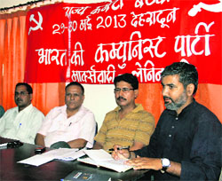 Senior state leaders of the CPI (ML) at the party convention in Dehradun on Wednesday.
