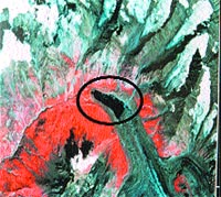 A satellite view of the lake at the snout of the Geepang Gath glacier in Lahaul.