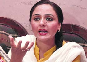 Director, Voice for Rights, Deepika Singh Rajawat, addresses mediapersons in Jammu on Wednesday