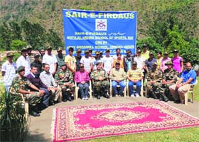 Sportspersons of MNSS, Sonepat, along with the Rashtriya Rifles Commander, Sector 11, Brig AK Singh, in Ramban on Wednesday