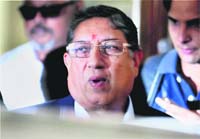 N Srinivasan comes out of a BCCI meeting in Mumbai on Wednesday