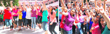 Students of DAV Public School celebrate their success after the declaration of the CBSE results in Amritsar on Thursday. Tribune photo: Vishal Kumar