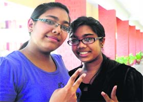 TWIN SUCCESS: Rishti Gupta (right) and Srishti Gupta, twins, who have scored a 10 CGPA, at Sacred Heart Senior Secondary School in Sector 26, Chandigarh, on Thursday