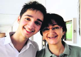 Atharv Vashishth, a dyslexic student, with his mother at St John's High School in Sector 26, Chandigarh, on Thursday