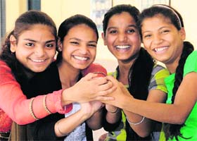 Students at Sacred Heart School in Sector 26, Chandigarh, on Thursday