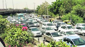 A traffic jam on the National Highway-8 near Gurgaon