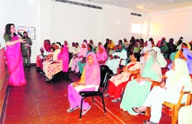 Bittu Safina Sandhu, Managing Trustee, Rani Breast Cancer Trust, Chandigarh, addresses women on the KITM premises