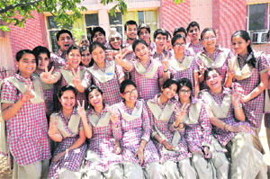 Schoolgirls in a joyous mood in Jammu after the CBSE class X exam results were announced on Thursday. 