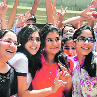 Students of DAV Public School, Sarabha Nagar, in a jubilant mood on Thursday.
