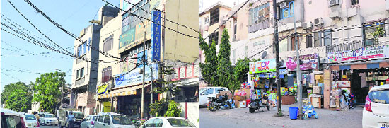 Shops constructed in residential areas at Ghumar Mandi in Ludhiana. 