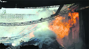 Flames engulf a plywood factory on Hambran-Mullanpur Road;