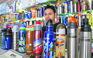 Designer water bottles are much sought in this summer. 