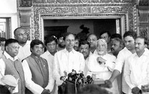 TRS chief K Chandrasekhar Rao and other pro-Telangana leaders in Hyderabad on Thursday. 
