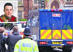 A police van carrying Michael Adebowale leaves Westminster Magistrates Court in London on Thursday; and (inset) Drummer Lee Rigby