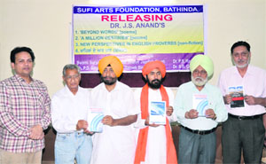 The books authored by DAV College principal Dr JS Anand (second from right) being released at the college in Bathinda on Friday. 