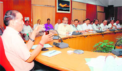 Chief Secretary Subhash Kumar at a meeting in Dehradun on Friday.