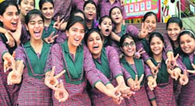 Students of Spring Dale Public School flash the victory sign in Ludhiana