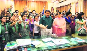 Students of Green Land Senior Secondary School celebrate their success in Ludhiana