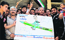 An anti-regime protest in the northwestern Syrian province of Idlib on Friday.  AFP