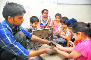 Students participate in a summer camp at Cambridge International School, Amritsar, on Saturday.  