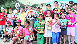 Participants of the Pitch n Putt Golf Tournament with their trophies in Chandigarh on Saturday