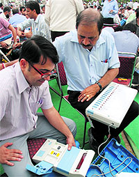 Poll officials check EVMs in Panchkula on Saturday