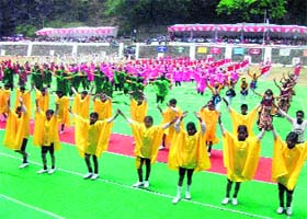 Students perform an item during the 125th anniversary celebrations at Oak Grove School in Mussoorie on Saturday