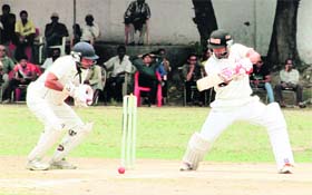 A batsman strikes during a match in the 31st All-India Uttarakhand Gold Cup Cricket Tournament in Dehradun on Saturday