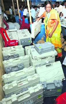 An election material-distribution centre in Howrah on Saturday on the eve of the Lok Sabha bypoll.
