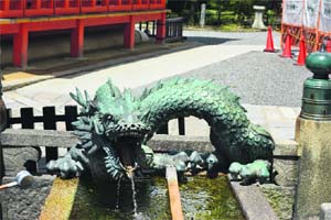 A dragon fountain at a temple in Kyoto