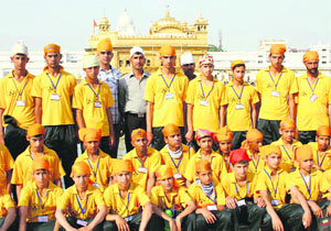 The students from Kashmir after paying  obeisance at the Golden Temple in Amritsar on Sunday.  