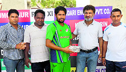 Players being felicitated after the cricket match in Bathinda on Sunday