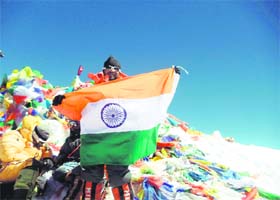 Subedar Jagat Singh at Mount Everest that he scaled for the third time on May 15