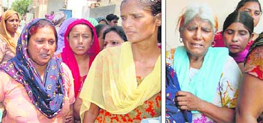 The wailing relatives of the woman who was killed at her residence in Kapurthala on Sunday; and (inset) a file photo of Narayan Dass with his wife Salinder Kumari