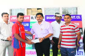 Players being felicitated for their performance after the match on Monday