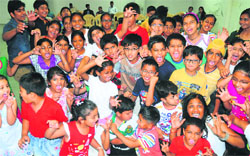 Students participate in a summer workshop organised by the Tagore Theatre, Sector 18, in Chandigarh on Monday. Tribune Photo: S.Chandan